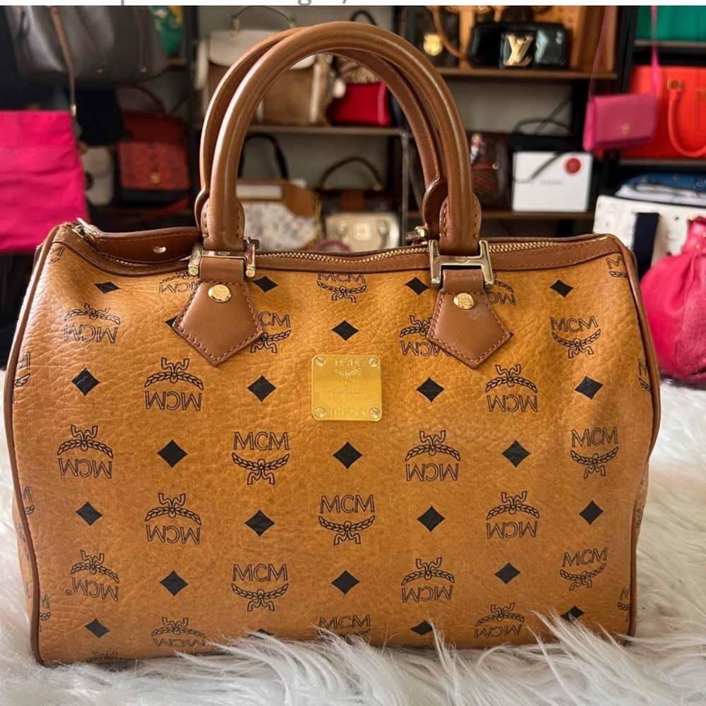 MCM COGNAC BOSTON BAG - Picture 1 of 14